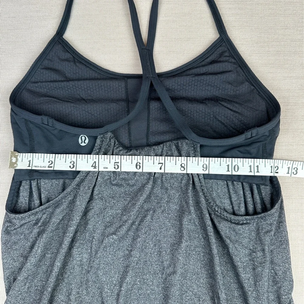 Lululemon Women's Heathered Gray Black Racerback Tank Built-In Bra Sz 4